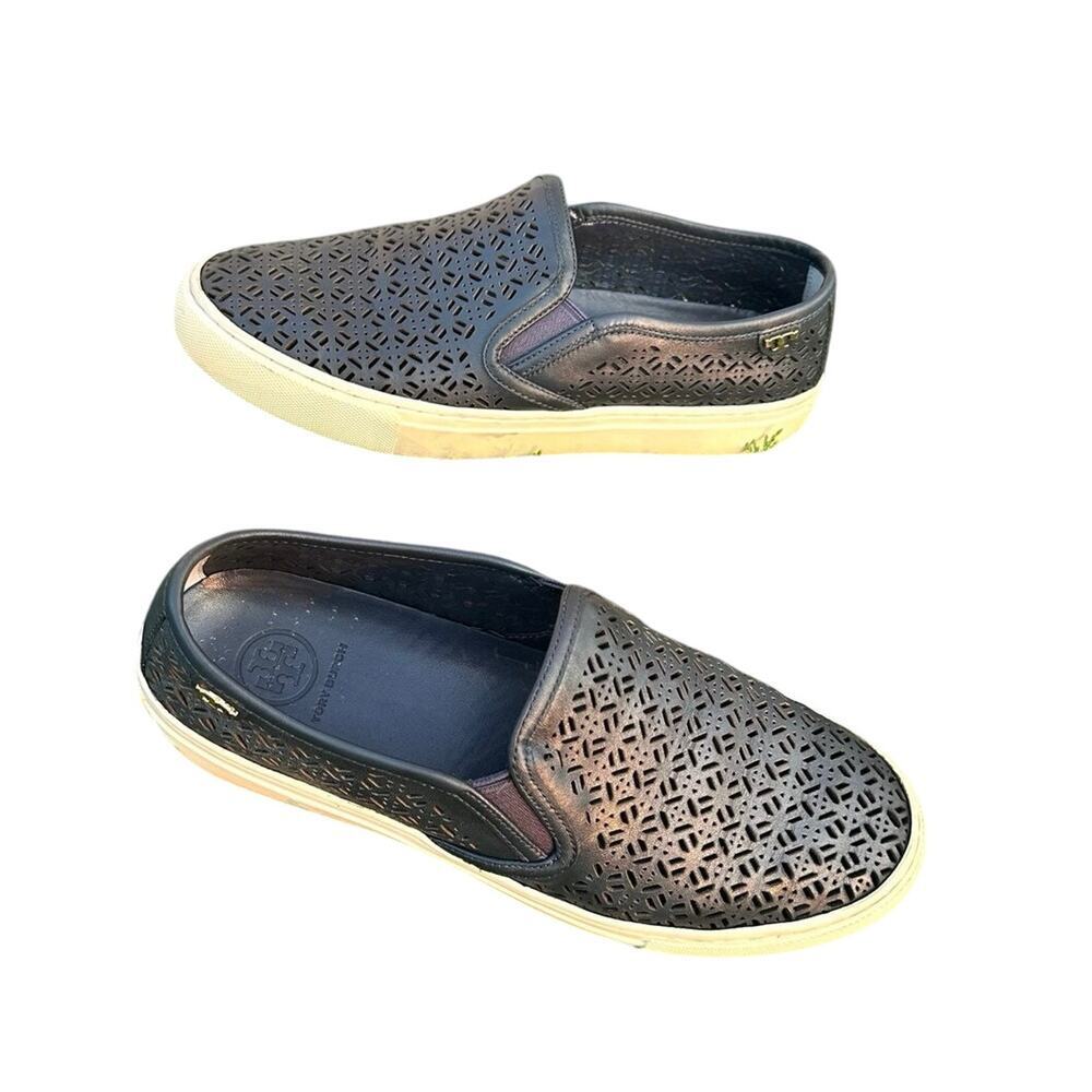 Tory Burch Women’s Lennon‎ Laser Cut Perforated Slip On Sneakers Size 8 Blue